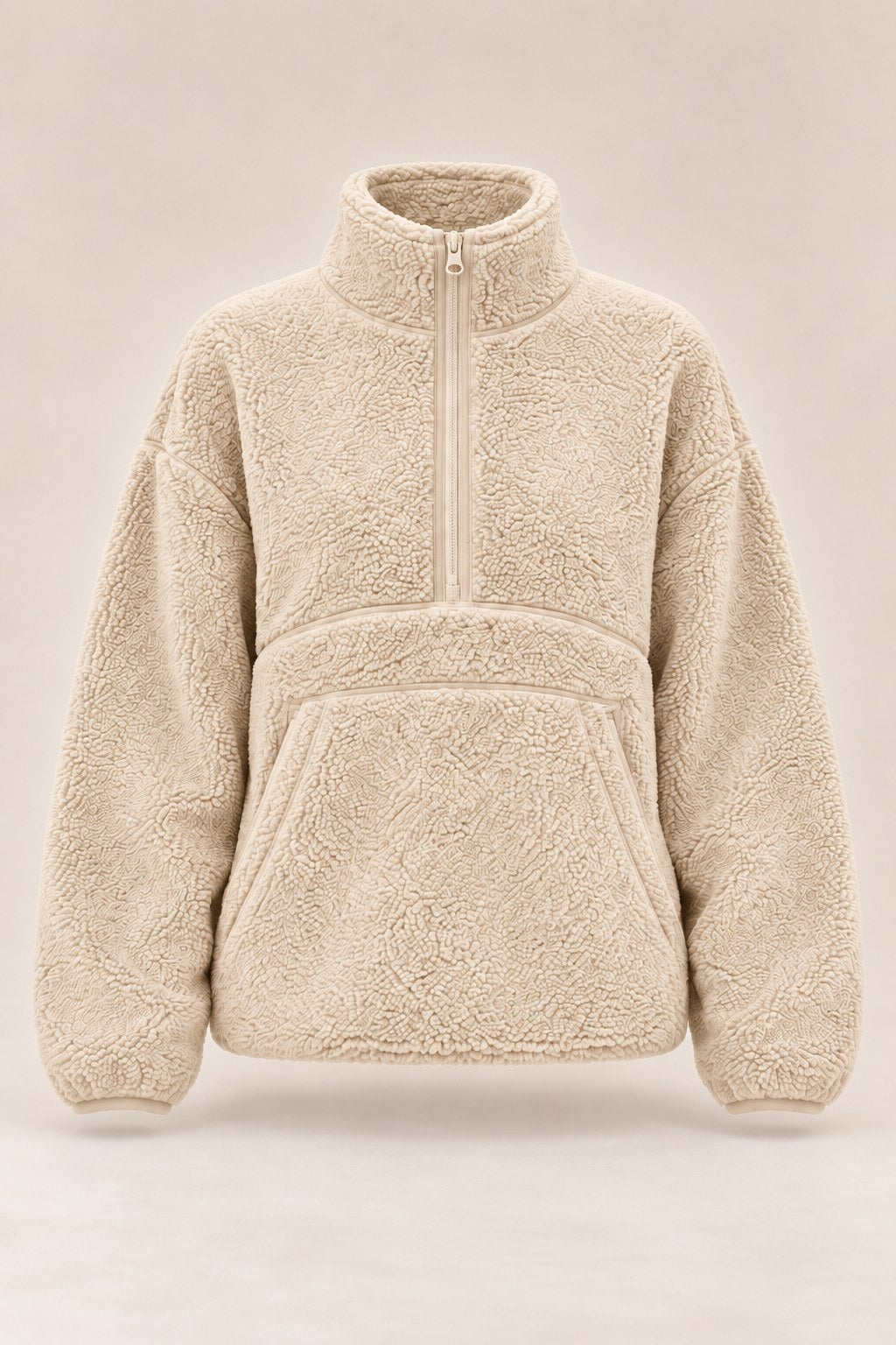 Julia – bluza sherpa z półzamkiem, kolor beżowy – przód