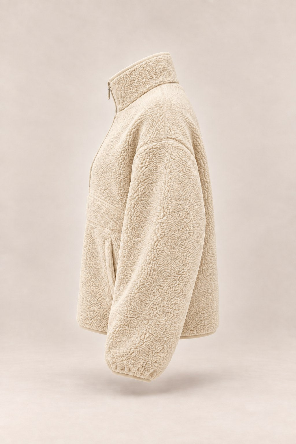 Julia – bluza sherpa z półzamkiem, kolor beżowy – bok