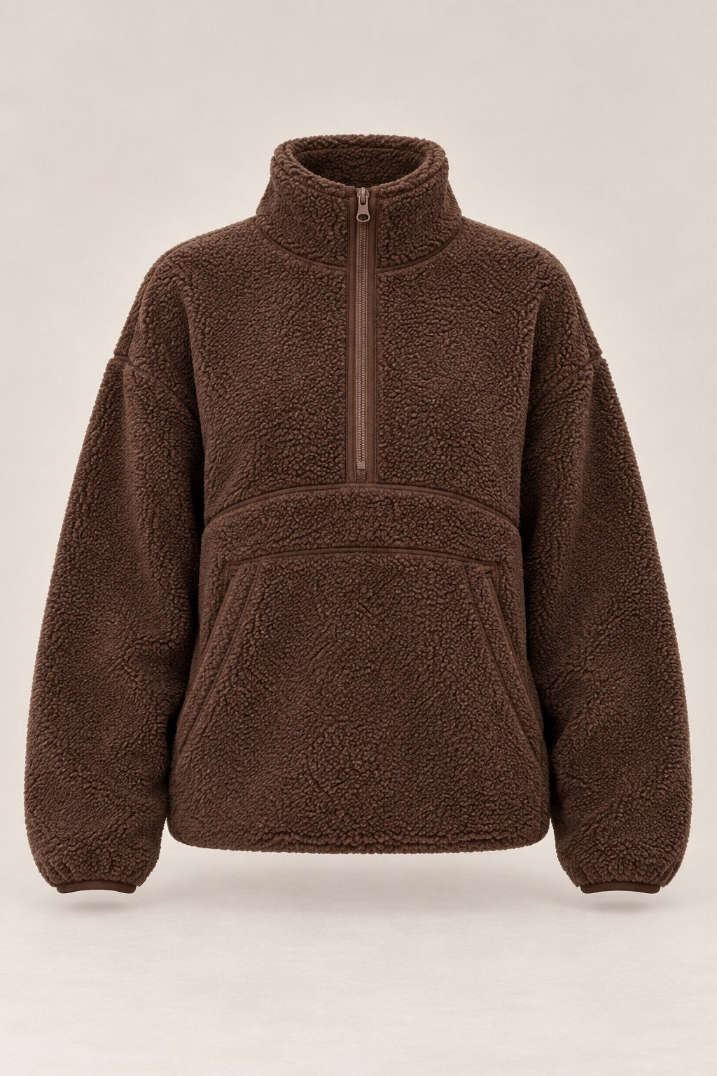 Julia – bluza sherpa z półzamkiem, kolor brązowy – przód