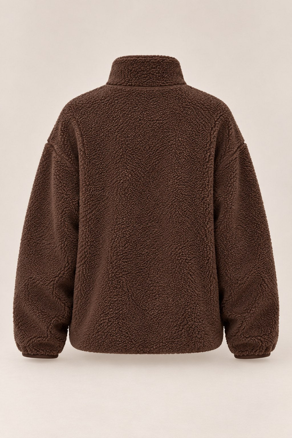 Julia – bluza sherpa z półzamkiem, kolor brązowy – tył