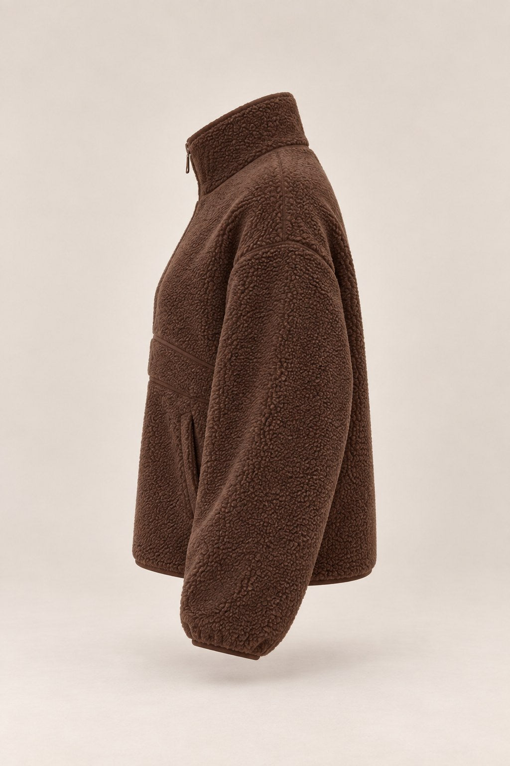 Julia – bluza sherpa z półzamkiem, kolor brązowy – bok