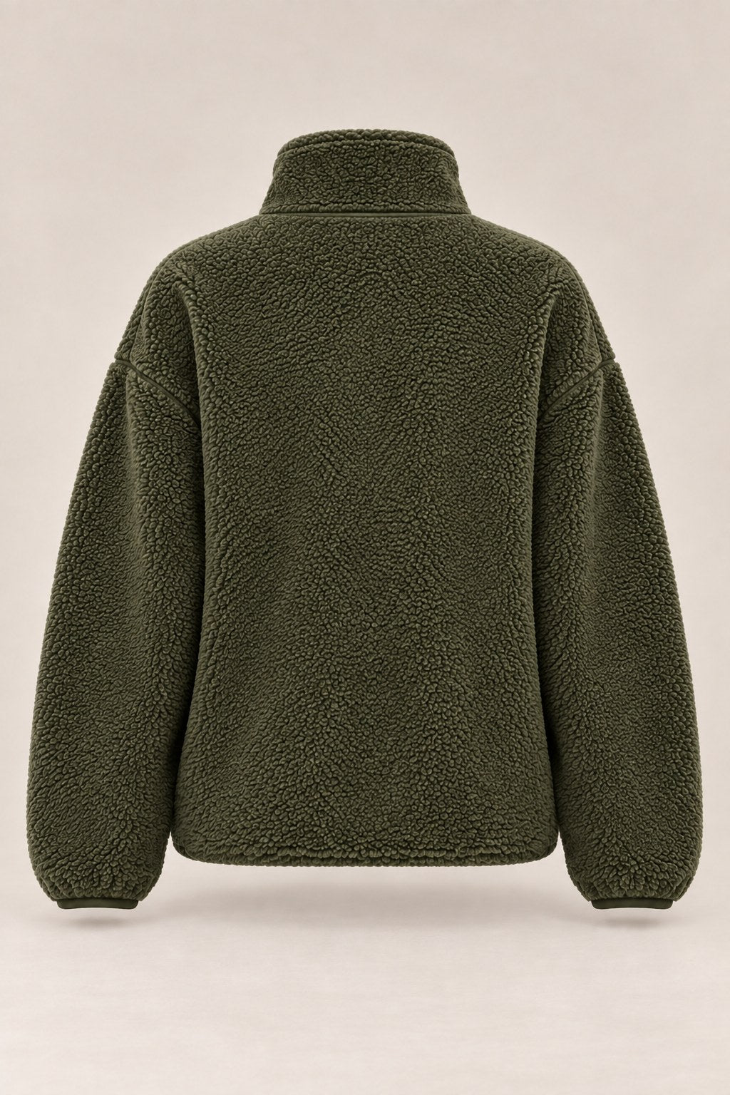 Julia – bluza sherpa z półzamkiem, kolor oliwkowy – tył