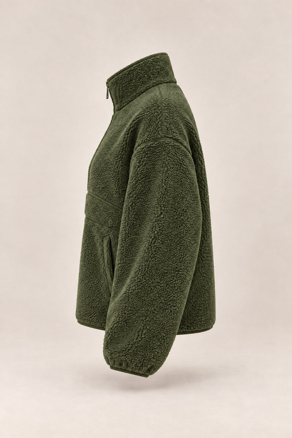 Julia – bluza sherpa z półzamkiem, kolor oliwkowy – bok